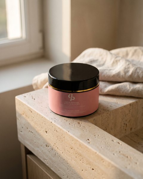 Le pot fermé posé sur le rebord en pierre d'un lavabo, le soir